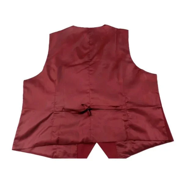 Hisdern Vest Waistcoat Men XXXL Dark Red Pockets Back Adjustable Formal V-Neck - Picture 7 of 9